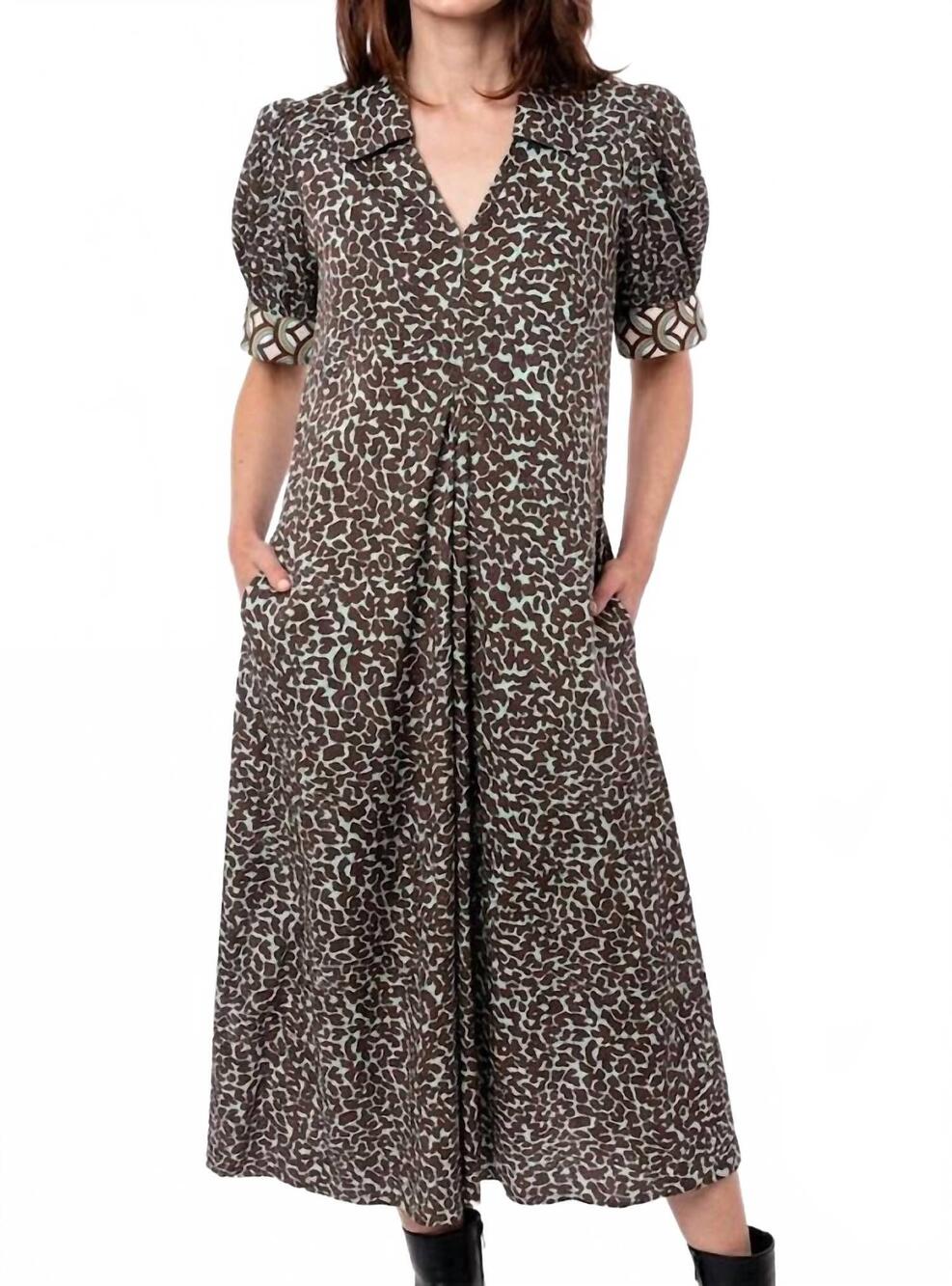 NEW DIZZY-LIZZIE montauk midi dress in chocolate turquoise